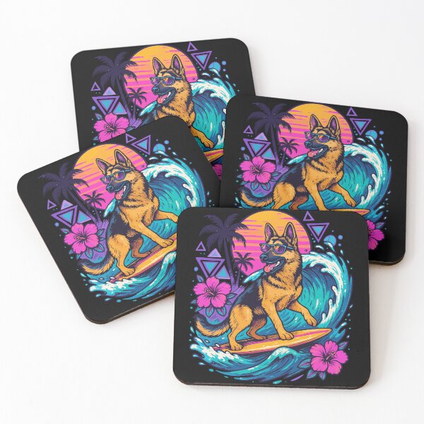 Item preview, German Shepherd Dog Surfer Wave Summer Retro designed and sold by TomFrontierArt.