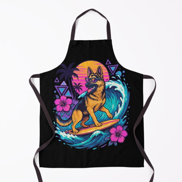 Item preview, German Shepherd Dog Surfer Wave Summer Retro designed and sold by TomFrontierArt.