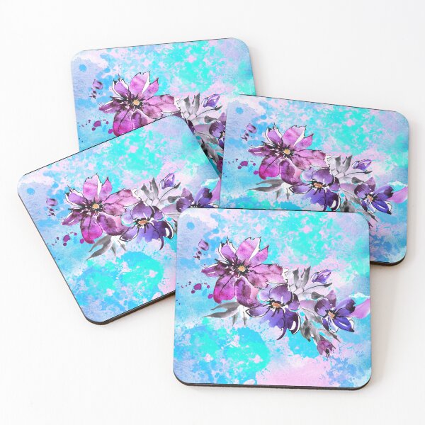 Item preview, Watercolor Floral Glow – Purple Bouquet on Blue Background designed and sold by Graf.x.