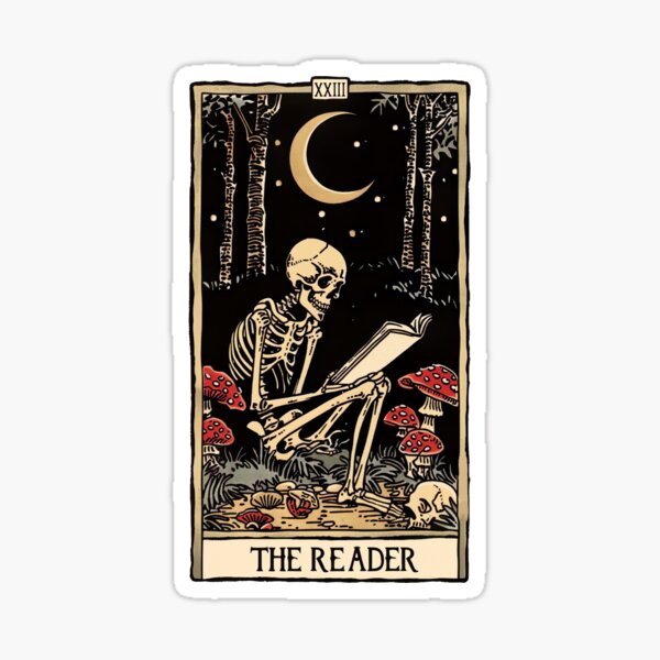 Aperçu de l'œuvre The Reader tarot antique cartomancie - crâne et champignons avec lune créée et vendue par Fantasy Cache.