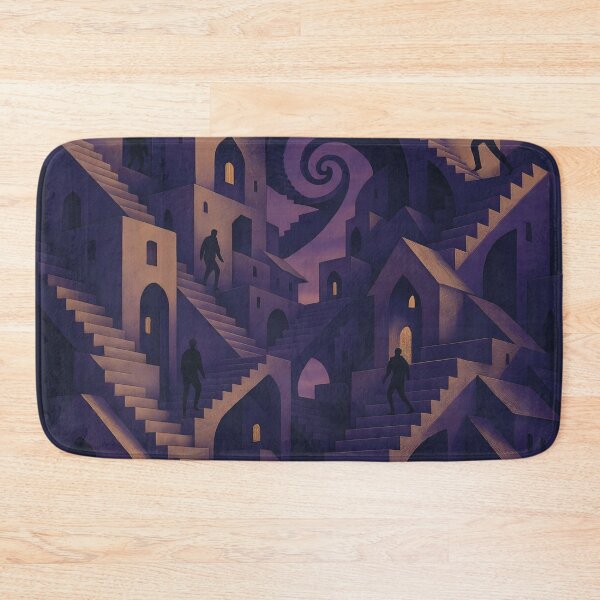 Item preview, MC Escher-Inspired Surreal Cityscape Art Print: Floating Staircase City in Eternal Twilight designed and sold by WAUZ.