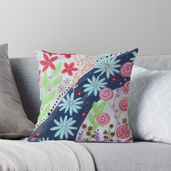 Item preview, Blue Stream Pink, Red and  Light Blue Flowers with Green Leaves designed and sold by LaurelDoggett.