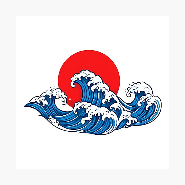 Item preview, Japanese Style Great Wave Red Sun Art designed and sold by RubyDN.