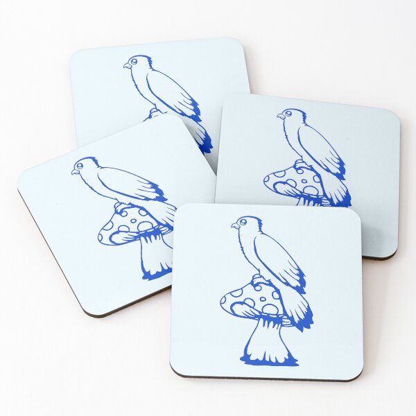 Item preview, Bird sitting cute big mushroom dots toadstool cool designed and sold by shirt-o-mat.