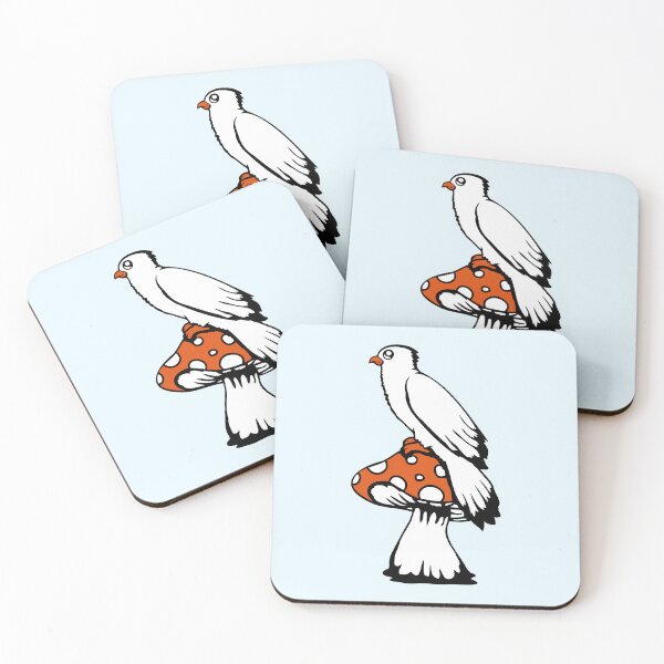 Item preview, Bird sitting cute big mushroom dots toadstool cool designed and sold by shirt-o-mat.