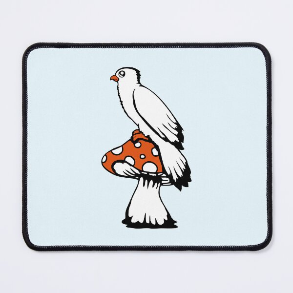 Item preview, Bird sitting cute big mushroom dots toadstool cool designed and sold by shirt-o-mat.