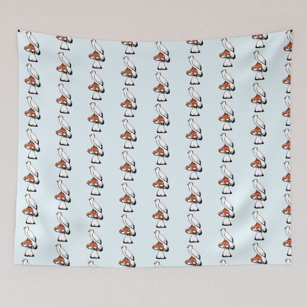 Item preview, Bird sitting cute big mushroom dots toadstool cool designed and sold by shirt-o-mat.