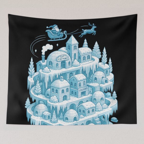 Item preview, Frozen Christmas Illusion – MC Escher-Inspired Winter Village with Santa Sleigh designed and sold by WAUZ.