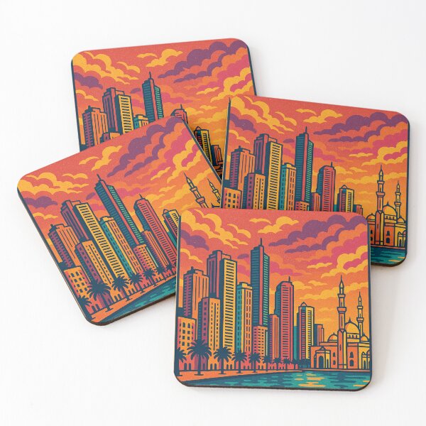 Item preview, Vibrant Retro Pop Art of Sharjah | Futuristic Cityscape Design | Sharjah Travel Poster | Bold Travel Art | Iconic Sharjah Landmark designed and sold by PaintedPixels01.