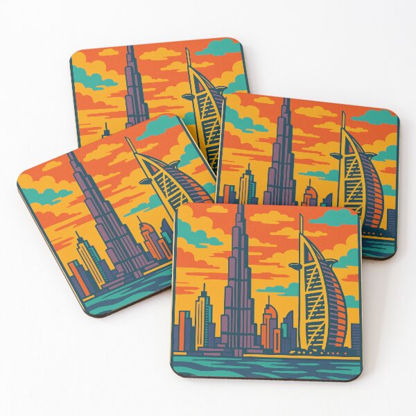 Item preview, Vibrant Dubai Cityscape | Retro Pop Art Travel Poster | Iconic Dubai Landmarks | Bold Desert Skyline Art | Modern Dubai Artwork designed and sold by PaintedPixels01.