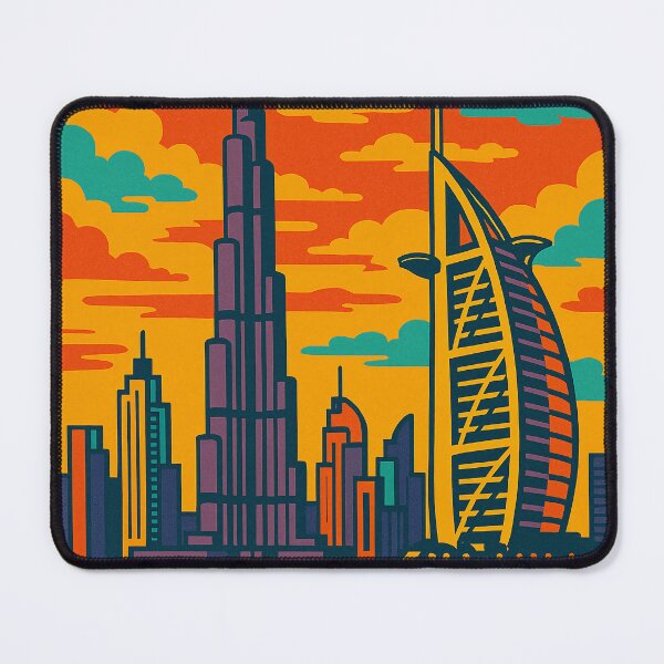 Item preview, Vibrant Dubai Cityscape | Retro Pop Art Travel Poster | Iconic Dubai Landmarks | Bold Desert Skyline Art | Modern Dubai Artwork designed and sold by PaintedPixels01.