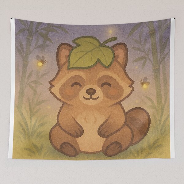 Item preview, Kawaii Tanuki – Leaf-Hat Raccoon Dog designed and sold by NipponPop.
