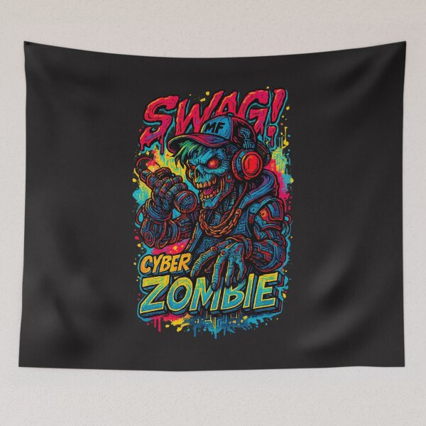 Item preview, Cyber Zombie Swag: Neon Undead Rapper designed and sold by Thaivi Design.