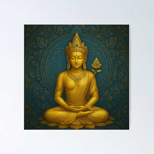 Item preview, Golden Tara Turquoise Floral Mandala designed and sold by GuyBlank.