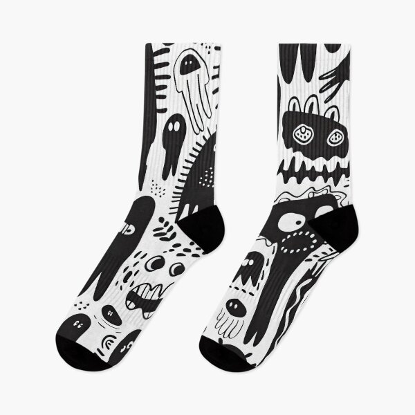 Item preview, Black and White Monster Doodle Pattern – Cute Spooky Creatures Art designed and sold by YourPrettyHome.