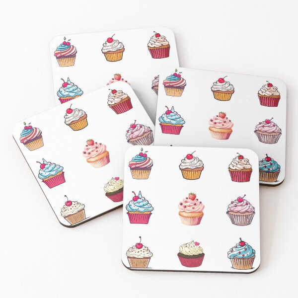 Item preview, A colorful digital illustration of nine cupcakes with various toppings and decorations, including cherries, strawberries, and swirls of icing, arranged in a 3x3 grid against a white background. designed and sold by Arte Zen.