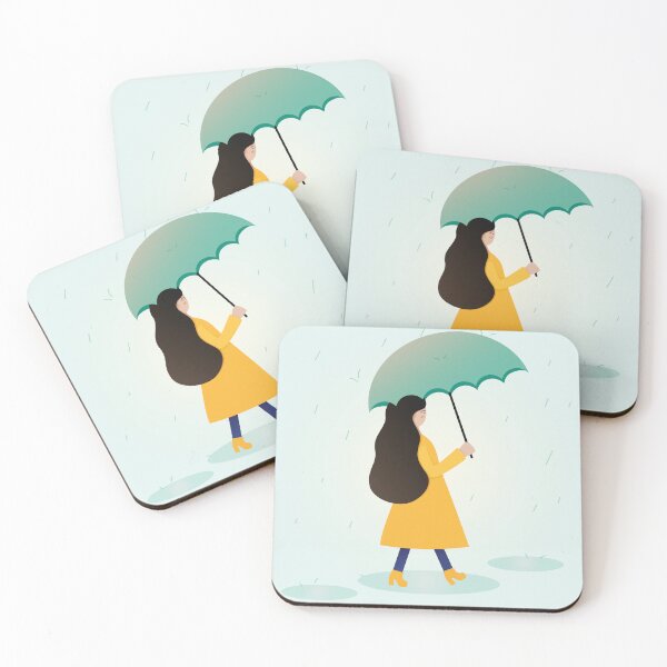 Item preview, Girl in a yellow raincoat with an umbrella designed and sold by Medlena.