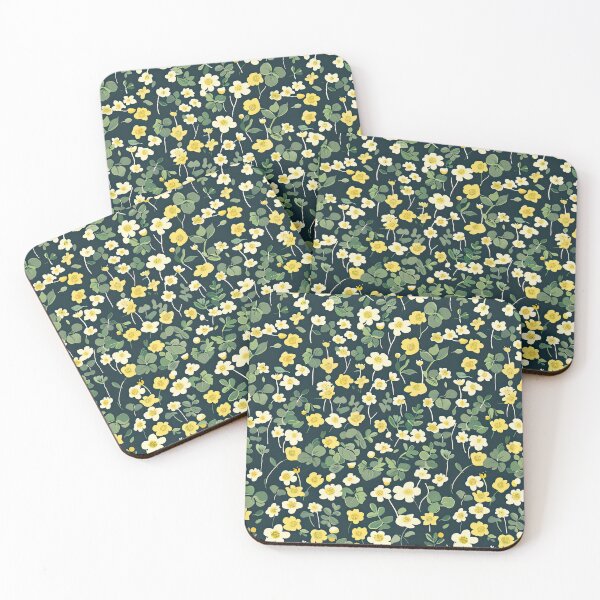 Item preview, Yellow Wildflower Meadow Pattern – Dark Green Botanical Floral Design designed and sold by YourPrettyHome.