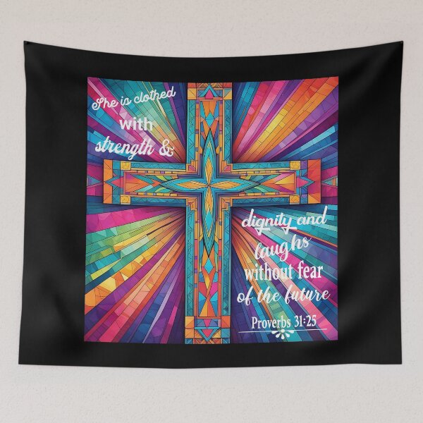 Item preview, Colorful Cross with Proverbs 31:25 scripture designed and sold by Thankful Designs.
