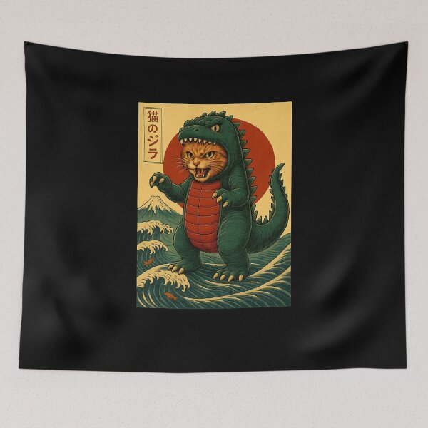 Item preview, Catzilla Shirt Japanese Art Cat Graphic Men Women Cat Zilla designed and sold by facegm.
