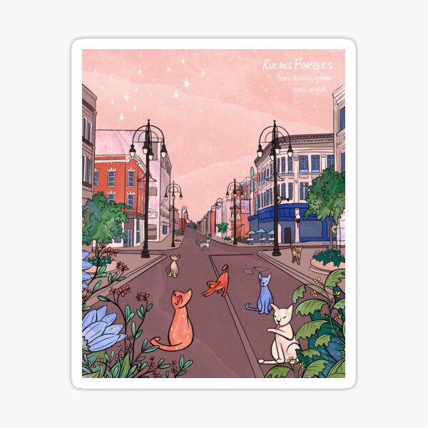 Rue des Forges avec chats, Trois-Rivières Sticker