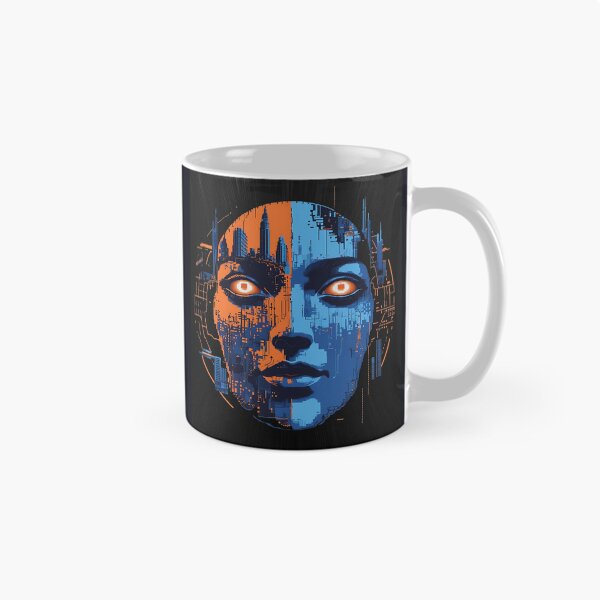 Item preview, Futuristic City Woman Face with Cyber Tech Split Design designed and sold by Taans-Creation.