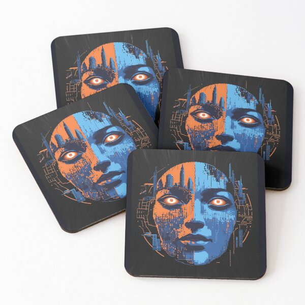 Item preview, Futuristic City Woman Face with Cyber Tech Split Design designed and sold by Taans-Creation.