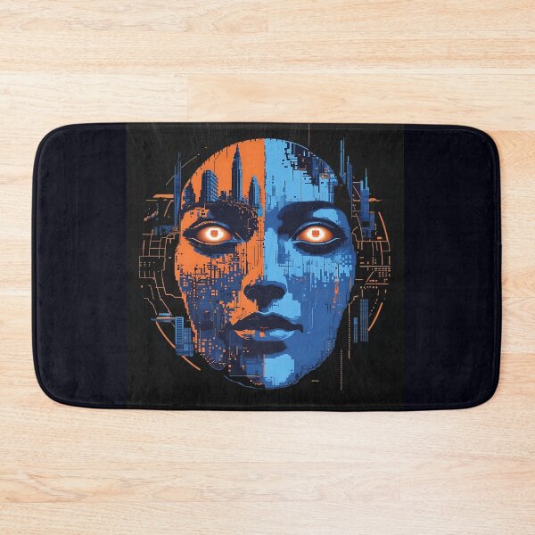 Item preview, Futuristic City Woman Face with Cyber Tech Split Design designed and sold by Taans-Creation.