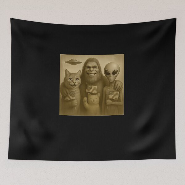 Item preview, Funny 4th of july Cat Selfie Bigfoot Alien UFO Abduction designed and sold by diyoor.