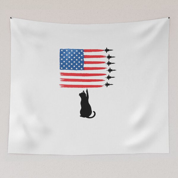 Item preview, Funny Cat with Fighter Jets 4th of July Patriotic USA Flag designed and sold by diyoor.
