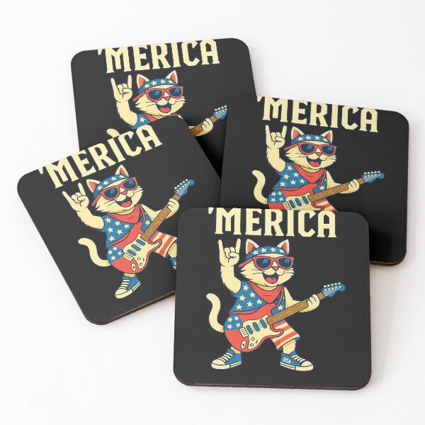Item preview, Merica Rock Cat Playing Guitar 4th of July Men Women Kids designed and sold by TalalosART.