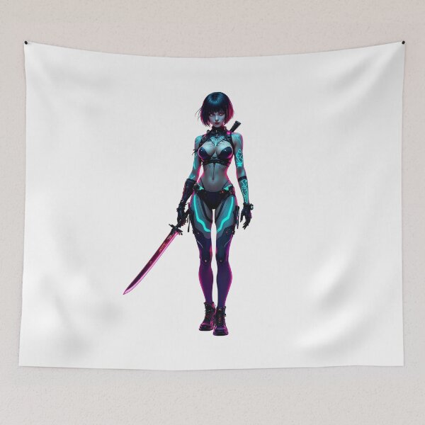 Item preview, Cyberpunk Sword Girl | Futuristic Anime Assassin designed and sold by NovaProArt.