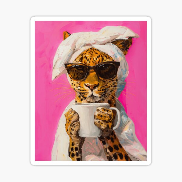 Item preview, Printable Wall Art, Leopard Drinking Coffee Maximalist Oil Painting, Dopamine Dining Room, Colorful Trendy Kitchen, Vivid Morning Poster designed and sold by Petta Hinemy.