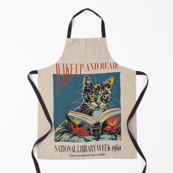 Item preview, Cat and Book Poster - Wake Up and Read Inspiring Wall Decor - 1960 National Library Week Wall Art - Poster or Canvas Print designed and sold by YubitaLeLe.