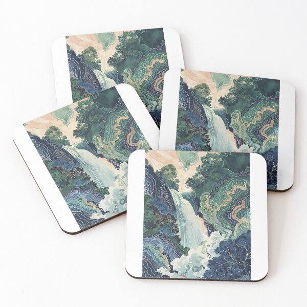Item preview, Hokusai Ukiyo-e Japanese Waterfall Wall Art Landscape Poster Print Blue Green Japanese Home Decor designed and sold by Gargamal.