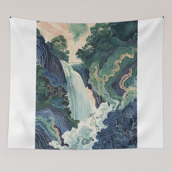 Item preview, Hokusai Ukiyo-e Japanese Waterfall Wall Art Landscape Poster Print Blue Green Japanese Home Decor designed and sold by Gargamal.