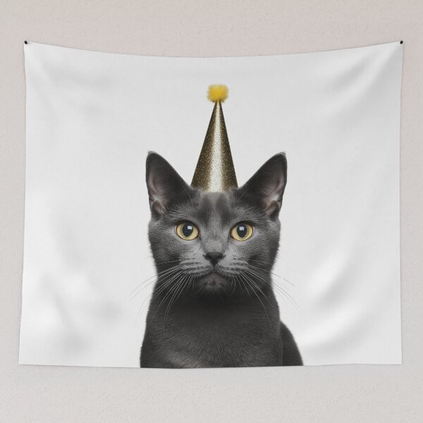 Item preview, Cute Russian Blue Cat with Party Hat Birthday Celebration designed and sold by LazyOwlStore.