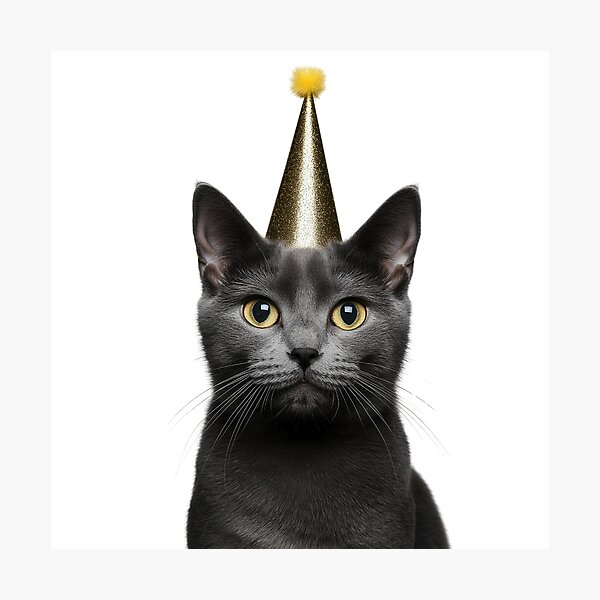 Item preview, Cute Russian Blue Cat with Party Hat Birthday Celebration designed and sold by LazyOwlStore.