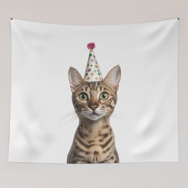Item preview, Cute Savannah Cat with Party Hat Birthday Celebration designed and sold by LazyOwlStore.