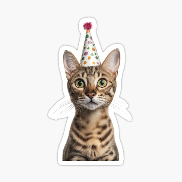 Item preview, Cute Savannah Cat with Party Hat Birthday Celebration designed and sold by LazyOwlStore.