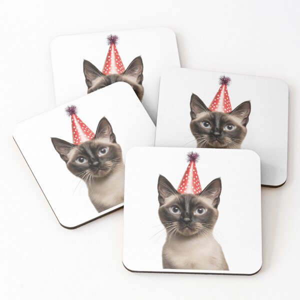 Item preview, Cute Siamese Cat with Party Hat Birthday Celebration designed and sold by LazyOwlStore.