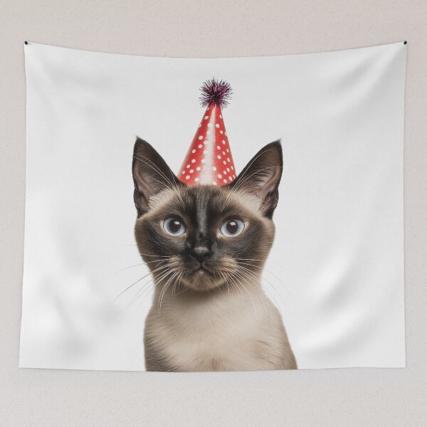Item preview, Cute Siamese Cat with Party Hat Birthday Celebration designed and sold by LazyOwlStore.