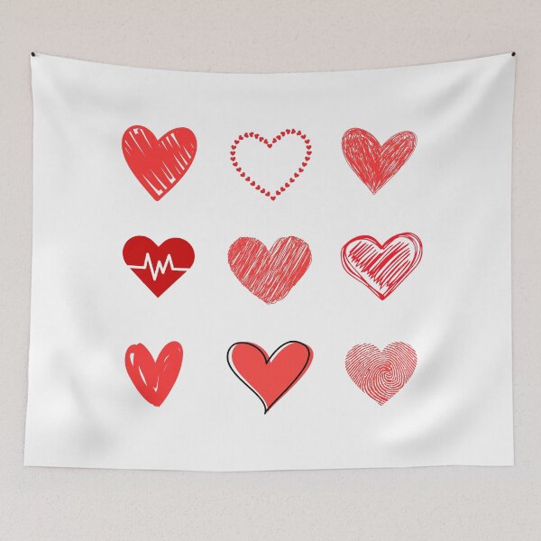 Item preview, Nine red hearts in various styles, including sketchy, solid, and dotted, arranged in a 3x3 grid on a white background. designed and sold by Arte Zen.