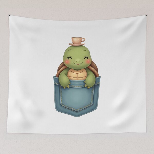 Item preview, Pocket Turtle with Tea Cup | Cute Cozy Reptile Design designed and sold by ArtbotsGallery.