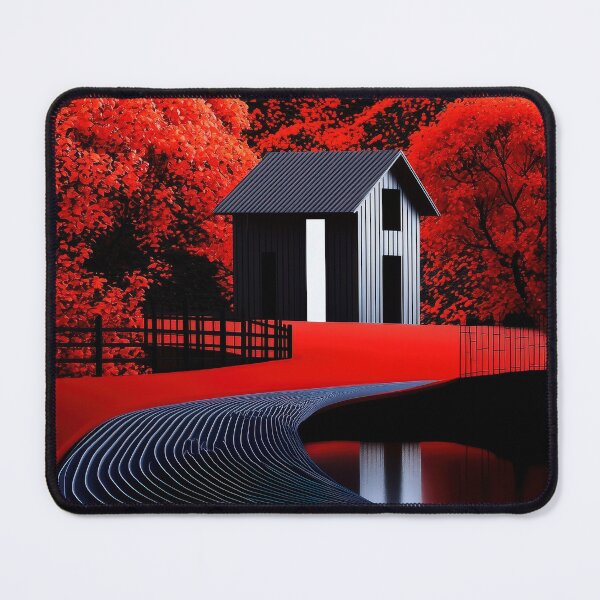 Item preview, Neon River Path to House in Red Forest Nightscape designed and sold by Retrocranio.