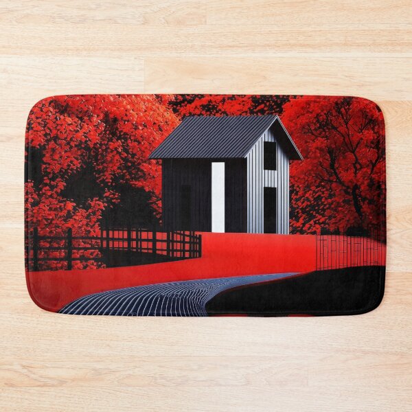 Item preview, Neon River Path to House in Red Forest Nightscape designed and sold by Retrocranio.