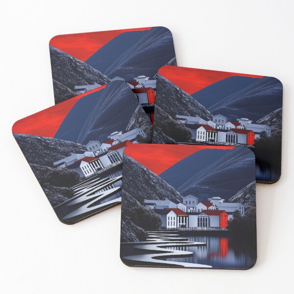 Item preview, Serpentine Path to Village Under Crimson Twilight Sky designed and sold by Retrocranio.