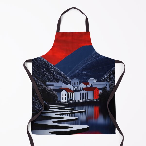 Item preview, Serpentine Path to Village Under Crimson Twilight Sky designed and sold by Retrocranio.
