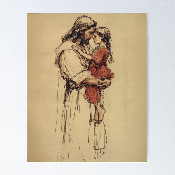 Item preview, Jesus Holding Child Sketch – Christian Wall Art designed and sold by FaithArtCrea.
