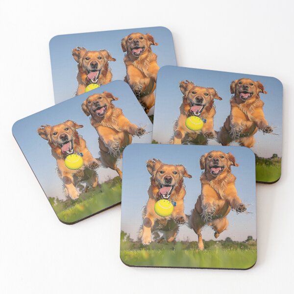 Item preview, Two Golden Retrievers Leaping for a Yellow Tennis Ball. designed and sold by CheerForGoods.